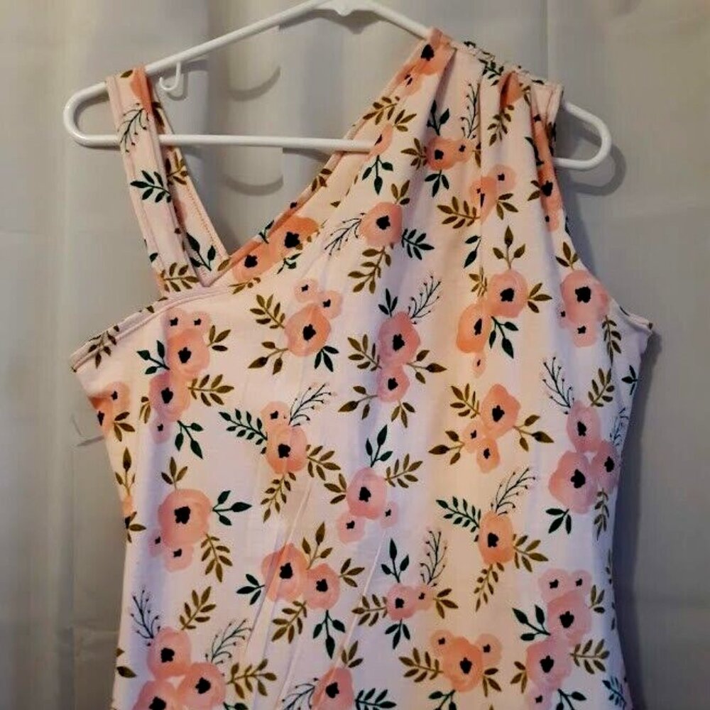 New Peach Floral Asymmetrical Tank top T-shirt L Peach green Summer boho Dressy